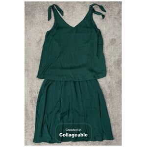 Shebird Green Satin Set Bra Tank Size 3 (S/M) & Skirt With Shorts Size Large